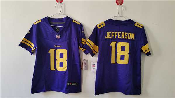 Women%27s Minnesota Vikings #18 Justin Jefferson Purple Color Rush F.U.S.E. Limited Football Stitched Jersey(Run Small)
